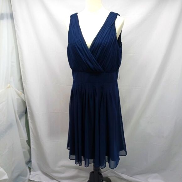 Ralph Laren Blue Ruched Wrap Midi Dress for Cocktail Events Womans Large........ - Picture 1 of 11